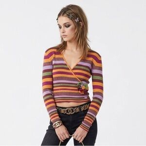 CHANEL Vintage Archival Y2K Wrap Sweater Top Cotton Karl Lagerfeld Medium 40